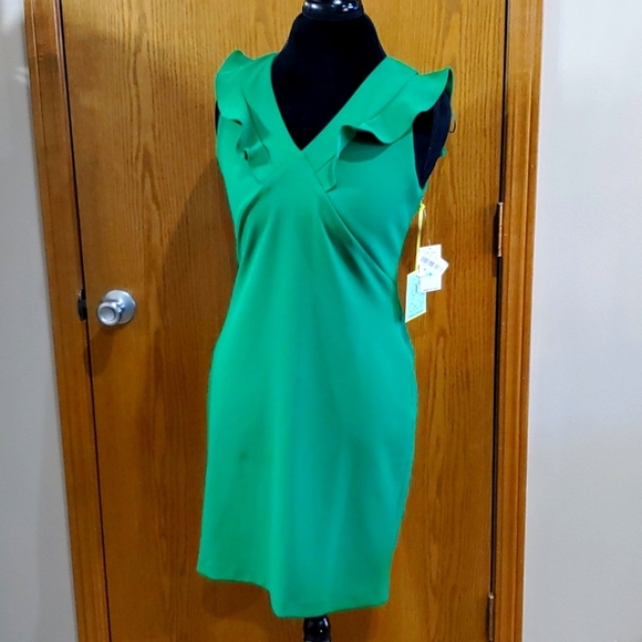 Cece nwt emerald green ruffle cap classic lines dress nwt - Picture 2 of 8
